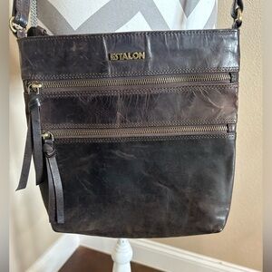 ESTALON Brown Distressed Leather Crossbody Bag, EUC!